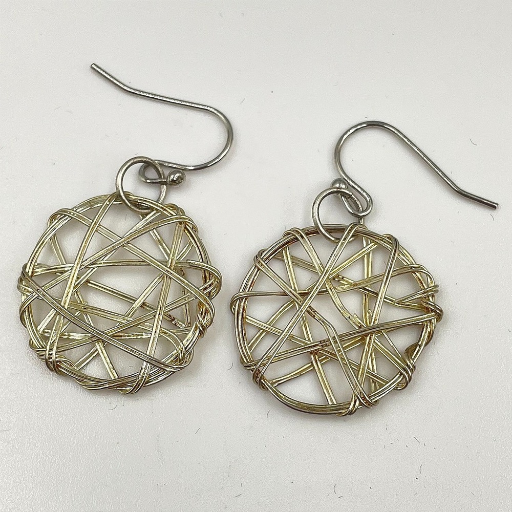 Y2K Silver-Tone Zingara Yuli Design Star Wreath Wire Wrapped Nest Round Earrings